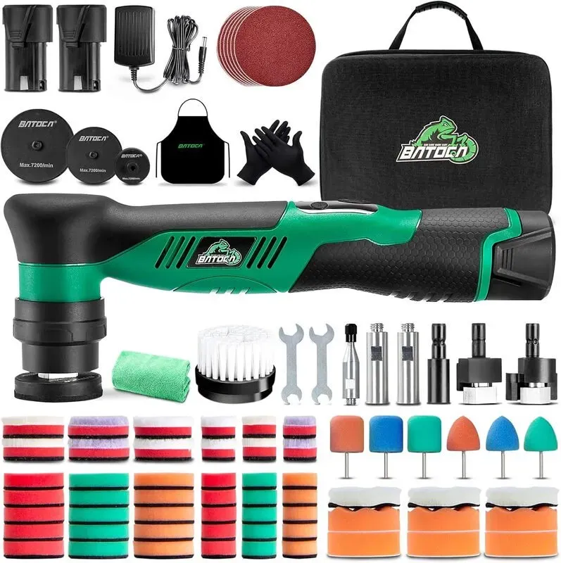 BATOCA S5 Mini-Akkuscheibenpolierer, rotatorisch und exzentrisch, Auto-Polierer-Set mit 2 x 12 V, 2,0 Ah Akkus, 25 mm/50 mm/75 mm Polierscheiben, für Auto-Detailing, Autoscheinwerfer