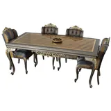 Casa Padrino Luxus Barock Esszimmer Set Blau / Grau / Gold - 1 Esszimmertisch & 6 Esszimmerstühle - Edle Barock Esszimmer Möbel - Edel & Prunkvoll