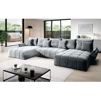 Vigo Velvet Monolith Ecksofa in U-Form 382 cm x 190 cm - Schlafsofa mit Bettkasten - Couch mit Stauraum und Kissen - Sofa mit Schlaffunktion - Ausziehbares Schlafsofa - Farbe: Grau (M-84)