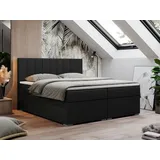 MKS Meble Boxspringbett 180x200, Bett 180x200 mit Matratze und Topper, Boxspringbett mit Bettkästen, Doppelbett - LOPE - Schwarz Kunstleder - H3