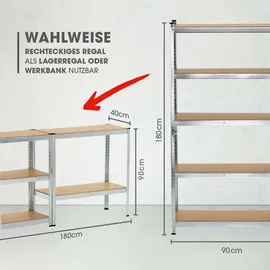 EasyMaxx Eckregal Stahl 180x90x40 cm silber/grau