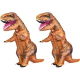 2er Set Aufblasbares Erwachsenen "T-Rex" Kostüm für Kostümpartys, Halloween Dinosaurier Kostüm mit integriertem Ventilator - T2REXCOS - Braun/Hellbraun