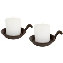 Spetebo Gusseisen Kerzenteller dunkelbraun 12 cm - 2er Set - Deko Kerzen Halter für Stumpenkerzen