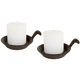 Spetebo Gusseisen Kerzenteller dunkelbraun 12 cm - 2er Set - Deko Kerzen Halter für Stumpenkerzen