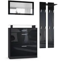 Vladon Garderobe, Schwarz Hochglanz Holzwerkstoff, 180x200x23 cm, Garderobe, Garderoben-Sets
