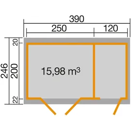 Weka Gartenhaus 254 3,90 x 2,44 m Hellgrau