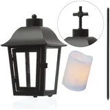 MARELIDA Grablaterne mit Mini LED Kerze | Grablampe mit 2 wechselbaren Spitzen/Erdspieß -...