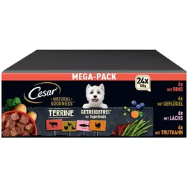 Cesar Natural Goodness Premium Hunde Nassfutter in der Schale Getreidefrei mit Superfoods in 4 Varietäten Megapack 24x100g