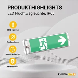 enovalite LED-Fluchtwegleuchte Akku IP65 inkl. Notstromeinheit