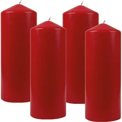 Stumpenkerzen Wachskerzen Ø6cm x 17cm ( 4er Pack ) Rubinrot - Lange Brenndauer, Hergestellt in EU, Kerzen Blockkerzen - Wachs Stumpen