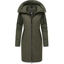 Ragwear Damen Wintermantel Steppmantel in Wolloptik mit Kapuze und hohem Kragen Jumana YOUMODO Dark Olive Gr. XS - XS