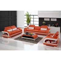 JVmoebel Sofa Designer Sofagarnitur Ledersofa Set 3+2+1 Garnitur Sofa Couch Neu orange|weiß