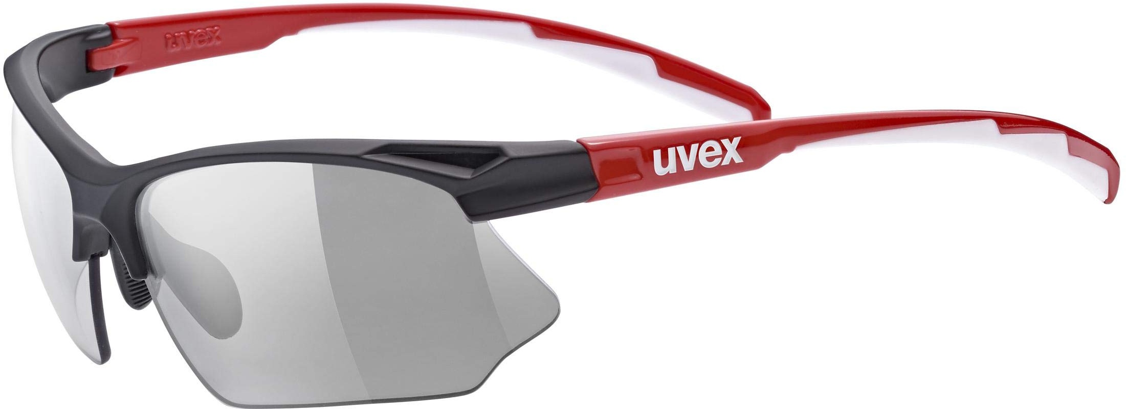 uvex Unisex – Erwachsene, sportstyle 802 V Sportbrille, selbsttönend, black red/smoke, one size