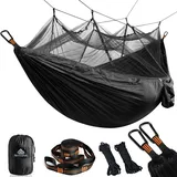 NatureFun Moskito Netz Hängematte 300kg Tragfähigkeit,(275 x 140 cm) Atmungsaktiv, schnell trocknende Fallschirm Nylon Enthalten 2 x Premium Karabinerhaken 4 x Nylonschlingen