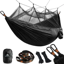 NatureFun Moskito Netz Hängematte 300kg Tragfähigkeit,(275 x 140 cm) Atmungsaktiv, schnell trocknende Fallschirm Nylon Enthalten 2 x Premium Karabinerhaken 4 x Nylonschlingen