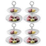 Home4You Etageren 4er Set, H 23 cm - Weiß - Porzellan - 2 Etagen - 4er Set
