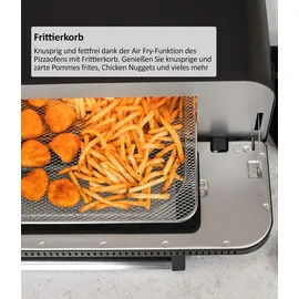 Genius Chef elektrischer Pizzaofen 10 in 1 8 tlg, 400°C, 2000 Watt, integrierter Airfryer, Steakgrill, Pizzastein und Pizzaschieber inklusive, 4 Modi, Warmhalten mit 3-Fach-Verglasung