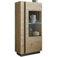 Furn.design Midischrank "Louna" in Eiche Artisan und grau Vitrinenschrank