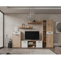 Forte Wohnwand "Pablo", grau (artisan eiche, secret grau), B:277,4cm H:182,9cm T:39,5cm, Spanplatte, Kastenmöbel-Sets, Wohnwand, 5teilig, Stauraum, Funktionalität, Artisan Eiche/Weiss