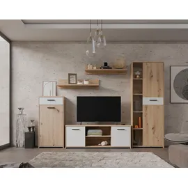 Forte Wohnwand "Pablo", grau (artisan eiche, secret grau), B:277,4cm H:182,9cm T:39,5cm, Spanplatte, Kastenmöbel-Sets, Wohnwand, 5teilig, Stauraum, Funktionalität, Artisan Eiche/Weiss