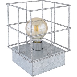 Tischlampe Tischleuchte Beistellleuchte Nachtischlampe Schlafzimmerleuchte, Industriell Metall Gitterschirm zinkfarben, E27 Fassung, LxBxH 20x20x26,5cm