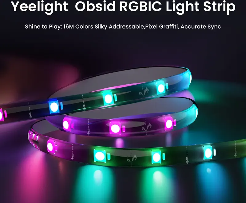 Yeelight Obsid RGBIC Light Strip Extension 1 m – Smart RGBIC LED-Umgebungs- & Stimmungsbeleuchtung, Erweiterung für Raum, Fernseher, Schreibtisch & Gaming-Setup