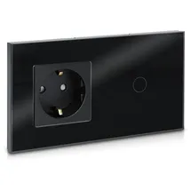 Navaris Touch Lichtschalter mit Schuko Steckdose - mit Glasrahmen - Design Glas Touchschalter einfach - Wandschalter Schalter Schwarz