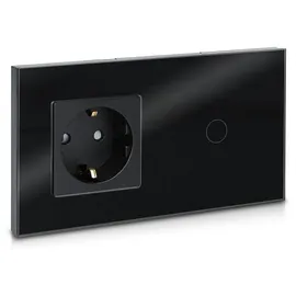 Navaris Touch Lichtschalter mit Schuko Steckdose - mit Glasrahmen - Design Glas Touchschalter einfach - Wandschalter Schalter Schwarz