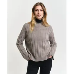 Gant für Damen. 4805284 Wollpullover mit geradem, geripptem Kragen und breitem, geripptem Halsausschnitt grau (L), Lässig, Wolle
