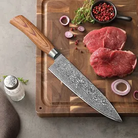 Wakoli Edib Pro 6er Damastmesser-Set I Holzbox I 8-20cm Klinge I Pakkaholzgriffe