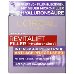 L’Oréal Paris Revitalift Filler Anti-Aging Tagescreme LSF 50 mit Hyaluronsäure Anti-Aging-Gesichtspflege 50 ml Damen 