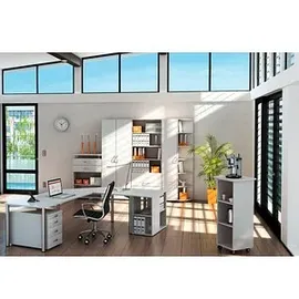 Geramöbel Flex Schreibtisch lichtgrau L-Form, C-Fuß-Gestell silber 216,6 x 113,0 cm
