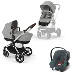 cybex GOLD 3 in 1 Reisesystem Kombikinderwagen Eos Lux inklusive Babyschale Aton B2 Stone Grey