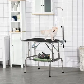 PawHut Trimmtisch klappbar höhenverstellbar Edelstahl Schwarz