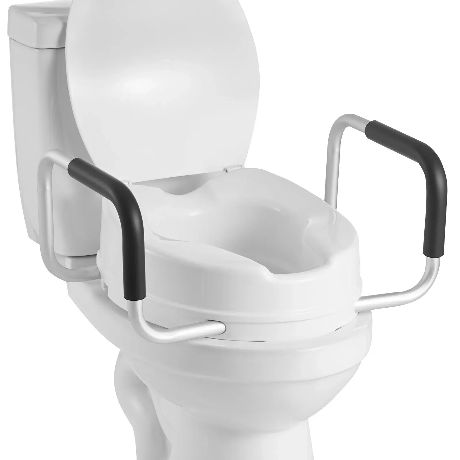 VEVOR Toilettensitzerhöhung Toilettenerhöhung mit 136 kg Tragkraft & 101,6 mm Hubhöhe & Toilettendeckel, erhöhter Toilettensitz mit gepolsterten Griffen für ältere Menschen Senioren Schwangere