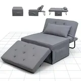 FLEXISPOT Sessel Wohnzimmer Sessel mit hocker Schlafsessel Klappbar mit bettfunktion mit schlaffunktion umwandelbarer Stuhl Bett ausziehbarer Schlafsessel Belastbar bis 300kg, Grau