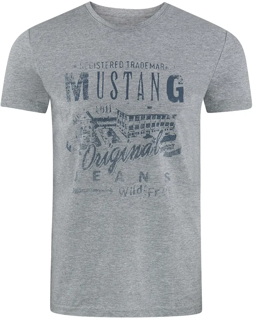 Mustang Herren T-Shirt Mustang Mehrfarbig Rundhals Regular Fit S bis 6XL Regular Fit Grau XL