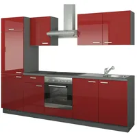 Küchenzeile mit Elektrogeräten  Aachen , rot , Maße (cm): B: 270
