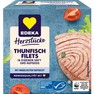 EDEKA Herzstücke Thunfischfilets in eigenem Saft und Aufguss 185G
