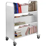 Vevor Bücherwagen, Bibliothekswagen, 200 lbs, doppelseitige, W-förmige, geneigte Regale Wei
