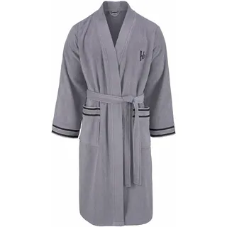 Bruno Banani Herrenbademantel BRUNO BANANI "Roy, ideal für Sauna & Spa, Standardlänge & Überlänge" Gr. M, grau, L:120cm, Walkfrottee, Hausmäntel, Bademantel, farblich abgesetzten Streifen, Bademantel, S-3XL, auch in extra lang
