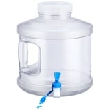 Umikk Breites Maul Rund Wasserkanister mit Hahn und Schraubdeckel, Tragbarer Mehrzweckkanister Rund Wassertank,Rund Camping Wasserkanister BPA-frei Trinkwasserkanister (7,5L (transparent weiß))