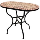 Marrakesch Orient & Mediterran Interior Gartentisch Mosaiktisch 100x60cm oval, Beistelltisch, Gartentisch, Esstisch, Handarbeit beige|rot