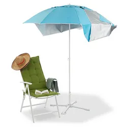 relaxdays Sonnenschirm Strandmuschel rund, blau Ø 180,0 cm