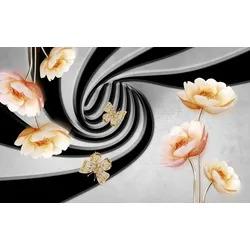 Fototapete PAPERMOON "Abstrakt 3D Effekt mit Blumen", bunt, B:3,50m L:2,60m, Vlies, Tapeten