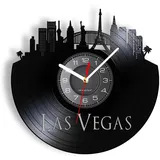 Smotly Vinyl-Wanduhr, LED-Nachtlichtfunktion, Las Vegas City View Wanduhr, ist eine Wanduhr Geschenk für Wohnkultur. (Schwarz)