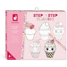 Janod - Step by Step Drawing - Zeichnen lernen - 20 Kawaii-Modelle - Zeichenset für Kinder - Zeichen- und Konzentrationsförderung – Ab 6 Jahren – J09156