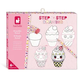 Janod - Step by Step Drawing - Zeichnen lernen - 20 Kawaii-Modelle - Zeichenset für Kinder - Zeichen- und Konzentrationsförderung – Ab 6 Jahren – J09156