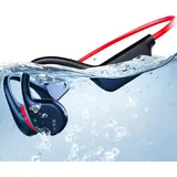 IPX8 Wasserdichte Knochenschall Kopfhörer Schwimmen, Unterwasser Schwimmkopfhörer Knochenschall Bluetooth 5.3 Mit 32GB MP3 Player Schwimmen Surfen schwimmkopfhörer zum schwimmen (Schwarz rot)