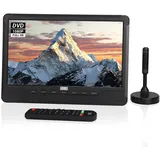 August 10“ tragbarer HD Fernseher mit DVD Player&integriertem Akku DA383-DVB-T2 Mini LCD TV mit EPG/Aufnahmefunktion (PVR), CD/DVD/USB/SD-Karte, HDMI, AV - Aux-Ausgang Perfekt für Wohnwagen Zuhause